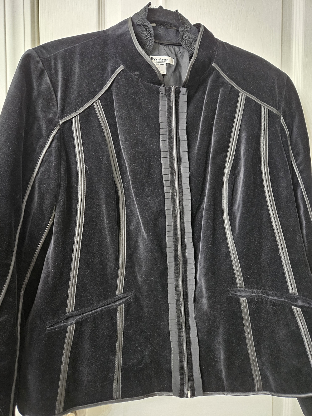 Nygard Elegant Black Velvet Women's Jacket with Faux Leather & Lace Trim
